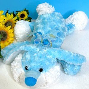 Vintage Goffa Floppy Laying Blue Bunny Rabbit w/Bow 18" Plush Stuffed Animal Toy